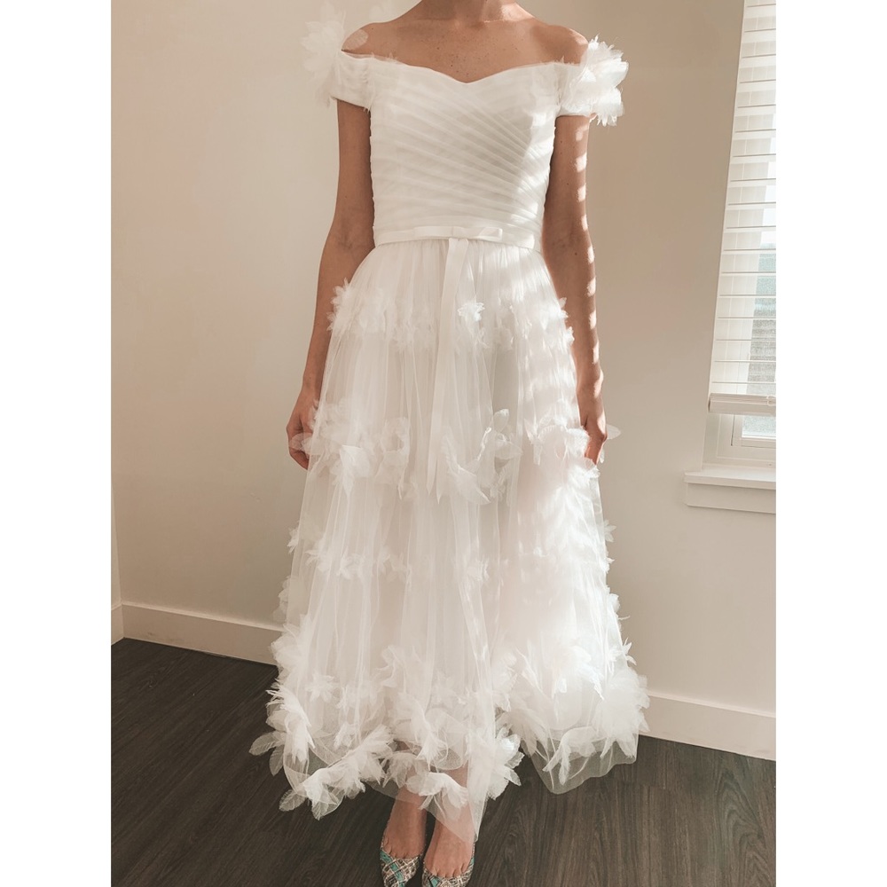 NEVER WORN Marchesa Notte Off Shoulder Dress